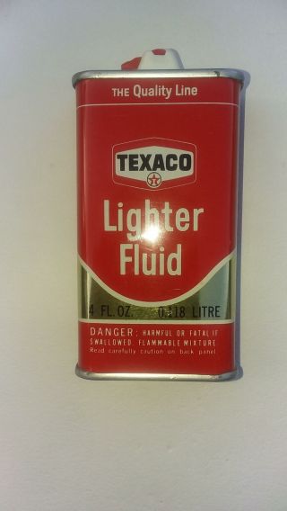 Vintage Texaco Lighter Fluid Red Metal Can 4 Oz.