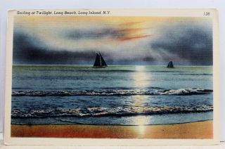 York Ny Long Island Beach Twilight Sailing Postcard Old Vintage Card View Pc