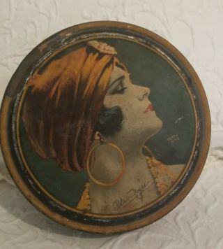 Antique Art Deco Canco Beautebox Powder Tin Actress Pola Negri And Henry Clive