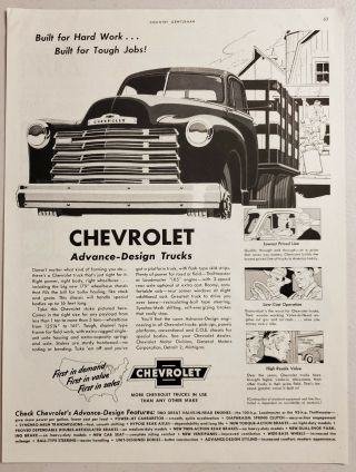 1951 Print Ad Chevrolet Advance Design Trucks For Farm Chevy