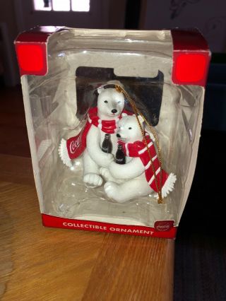 2004 Coca Cola Collectible Ornament 2 Polar Bears Drinking Coke