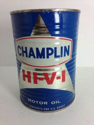 Champlin Motor Oil Can Hi - V - I Great Color And Great Shape Tin