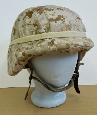 Usgi Army Pasgt Helmet W/ Usmc Marpat Cover & Cat Eyes Band - Medium -