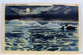 Jersey Nj Moonlight Rolling Surf Postcard Old Vintage Card View Standard Pc