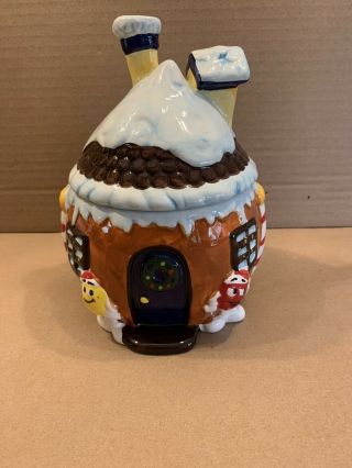 M&m 2008 Ceramic Christmas Cottage Cookie Jar Rare In Perfect Cond.