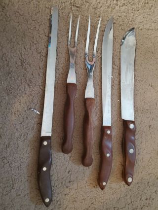 Vintage Cutco Brown Handle Knives,  Bread Knife,  Carving Fork.