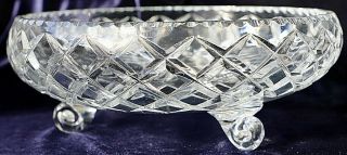 Vintage Three Footed Diamond Cut Crystal Rose Bowl With Flat Base 25cm