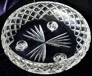 Vintage three footed diamond cut crystal rose bowl with flat base 25cm 2