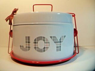 Vintage Tin Cake Carrier Christmas Has Joy On It.  Red/white