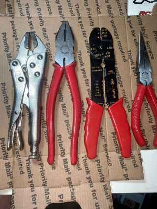 Vintage 4 Piece Pliars Set Made In Taiwan Locking And Linemans Tools