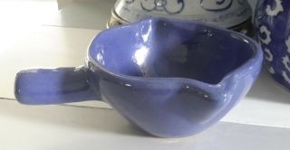 Rare Vintage Kentucky Bybee Blue Pottery Gravy Boat w/ Handle Hand Signed BB 2