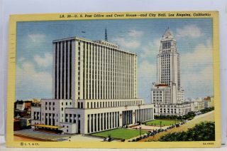 California Ca Los Angeles Us Post Office Court House City Hall Postcard Old View