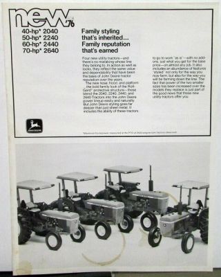 1976 John Deere Dealer Sales Brochure Data Sheet 2040 2240 2440 2640 Tractors