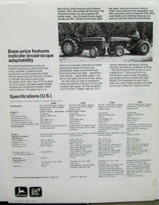 1976 John Deere Dealer Sales Brochure Data Sheet 2040 2240 2440 2640 Tractors 2