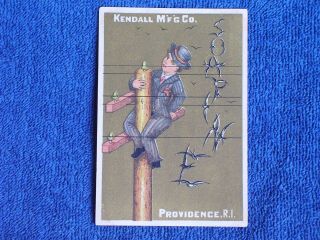 Providence Ri/soapine - Kendall Mfg Co/man Atop Telephone Pole - Glass Insulators