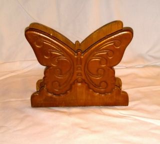 Vintage Pressed Wood Butterfly Napkin Holder 4 3/4 " H X 6 "