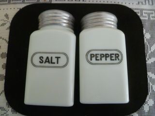 Milk Glass Salt And Pepper Hotpoint 5 Inch Black Letter