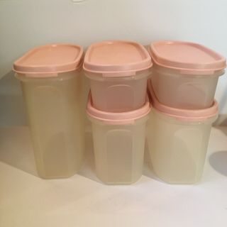 Tupperware Modular Mates Oval 5 - Piece Storage Containers Set Pink Lids