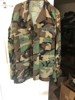 Usaf Air Force Bdu Shirt Woodland Camo Coat Large Long