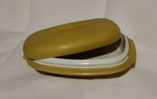 Vintage Tupperware Microwave Steamer Oval Serving Bowl 3 Pc 1273 - 4 Harvest Gold
