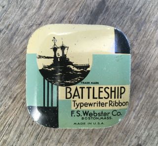 Vintage Battleship Typewriter Ribbon Tin Art Deco Graphic