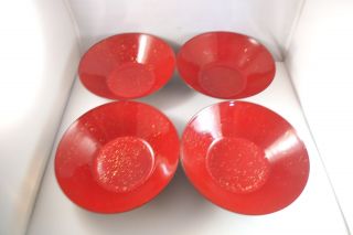 Vintage Red Spatter Enamel Ware Set Of 4 Metal Cereal Bowls