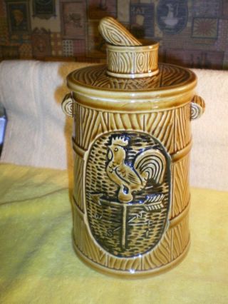 Vintage Enesco Japan Ceramic Wood Look Rooster Weathervane Cookie Jar Fr/shp