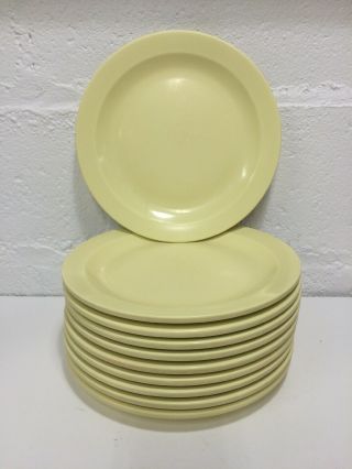 (10) Boontonware Melamine Melmac Somerset Yellow Dinner Plates 8.  75” Mid Century