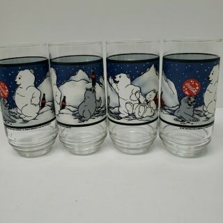 4 Coca Cola Polar Bear Drinking Glasses,  Coke Advertising Collectible 1997 16 Oz