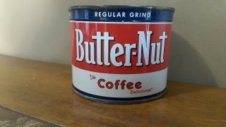 Vintage Butter - Nut Coffee Can Key Wind 1/2 lb Advertising Tin 2