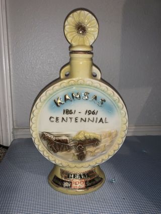Vintage Regal China Jim Beam Kansas 1861 - 1961 Centennial Ceramic Decanter