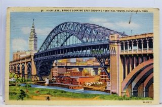 Ohio Oh Cleveland Terminal Tower High Level Bridge Postcard Old Vintage Card Pc