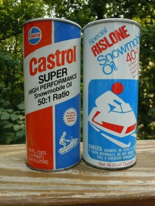 Two Full 16 Ounce Cans Of Vintage Snowmobile 2 - Cycle Oil Castrol & Rislone