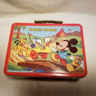 Vintage 1954 Donald Duck Mickey Mouse Double Sided Tin Lunch Box