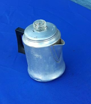 Vintage 5 Cup Aluminum Stove Top Camping Coffee Percolator Pot Glass Top