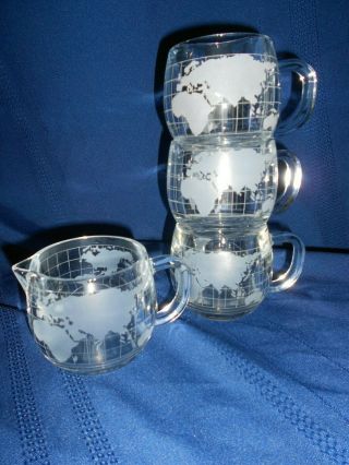 Vintage Nestle Nescafe World Globe Glass Coffee Creamer & 3 Cups Tea