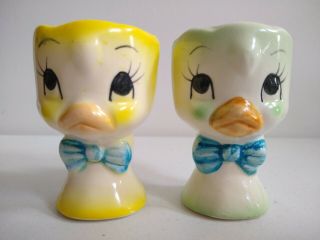 Vintage Duck Egg Cups Yellow And Green Bowtie Kitsch Retro Knick Knacks