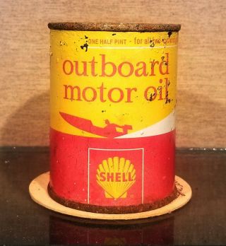 1950s Shell Outboard Motor Oil 8 Ounce Can York Ny San Francisco Ca