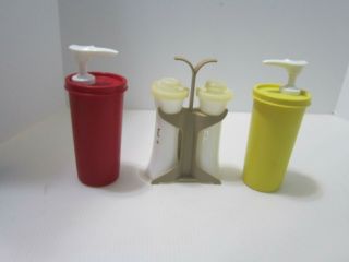 Vintage Tupperware 4.  5” Hourglass Salt Pepper Shakers Mustard/ketchup Pumps