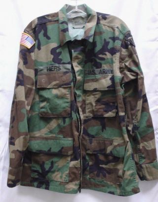 Us Army Camo Bdu Shirt Woodland 36th Infantry Division Patch Medium Short