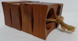 Set 6 Vintage Mid Century Modern Danish Teak? Wood Napkin Rings Holders Square