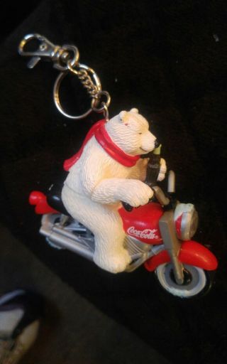 Vintage Coca - Cola Rubber Polar Bear On Motorcycle Flashlight Keychain