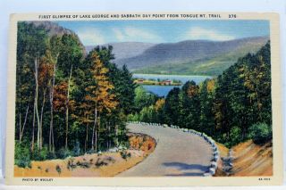 York Ny Lake George Sabbath Day Point Tongue Mt Trail Postcard Old Vintage