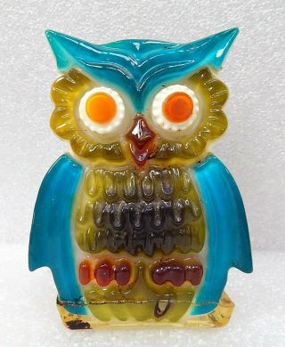 Mid Century Vintage Lucite Acrylic Owl Napkin Holder Wondermold Retro Blue