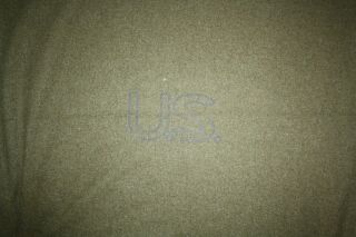 Vintage US ARMY Wool Blanket Olive Green 84 x 69 w Logo Field Bed Military USGI 3