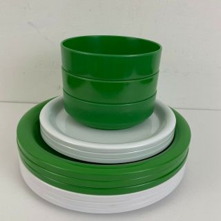 Vintage Retro Ingrid Ltd.  Chicago Green White Plates Bowls Set Melamine
