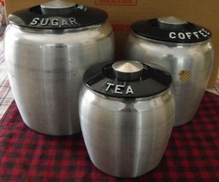 Vintage Kromex 3 Piece Canisters & Covers - Sugar - Coffee - Tea