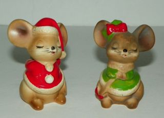 Adorable Josef Originals Christmas Boy Girl Mouse Salt Pepper Shakers Japan