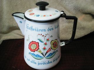 Vintage Berggren Swedish Folk Art Enamalware 9 " Coffee Pot