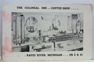 Michigan Mi Rapid River Colonial Inn Coffee Shop Postcard Old Vintage Card View